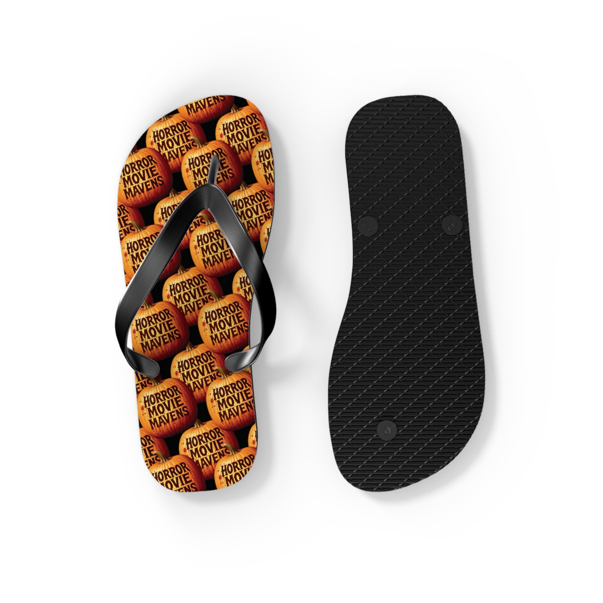 Horror Movie Night Flip Flops — Vintage Pumpkin Logo Beach Sandals