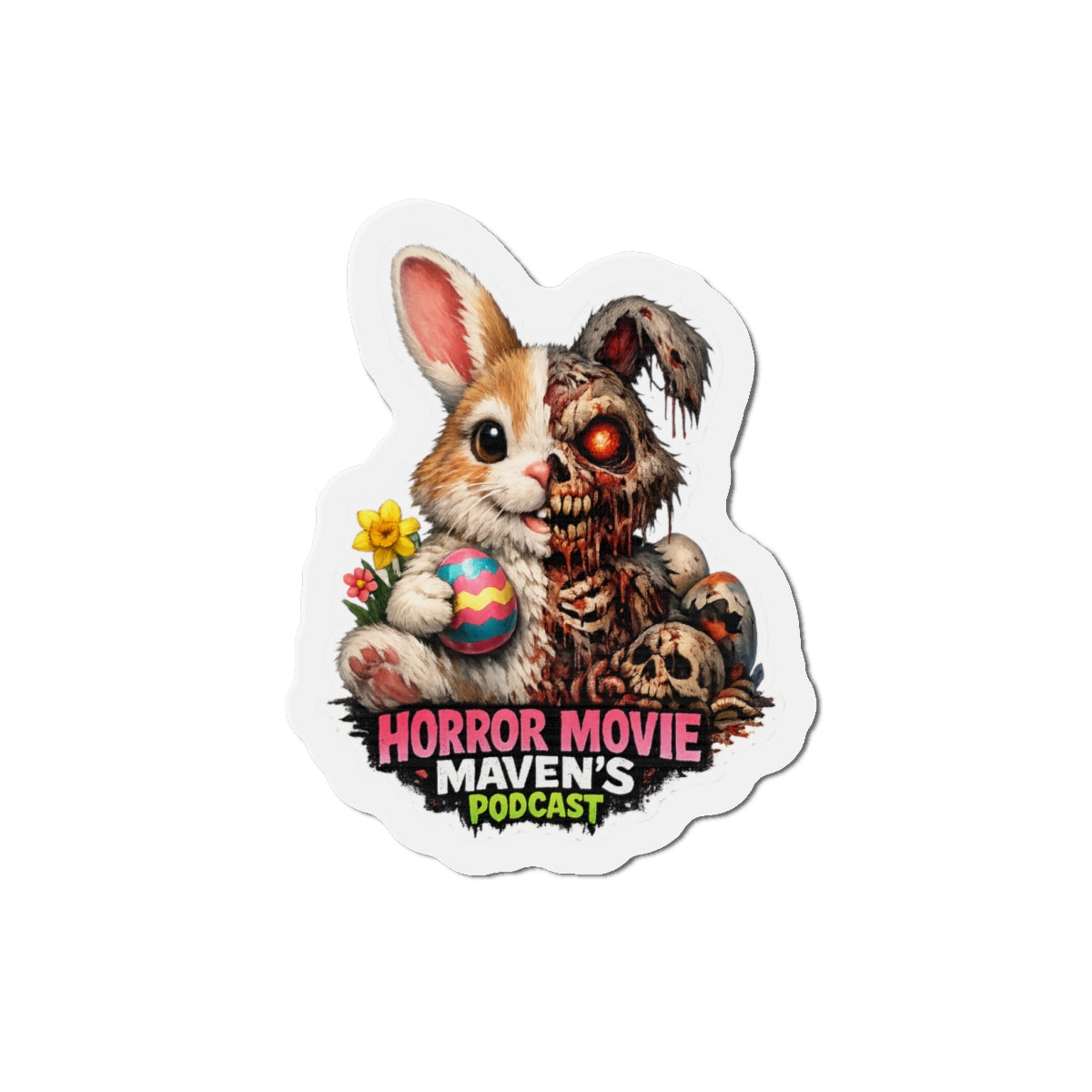 Horror Movie Maven's Podcast Die-Cut Magnet – Cute/Gruesome Bunny Design