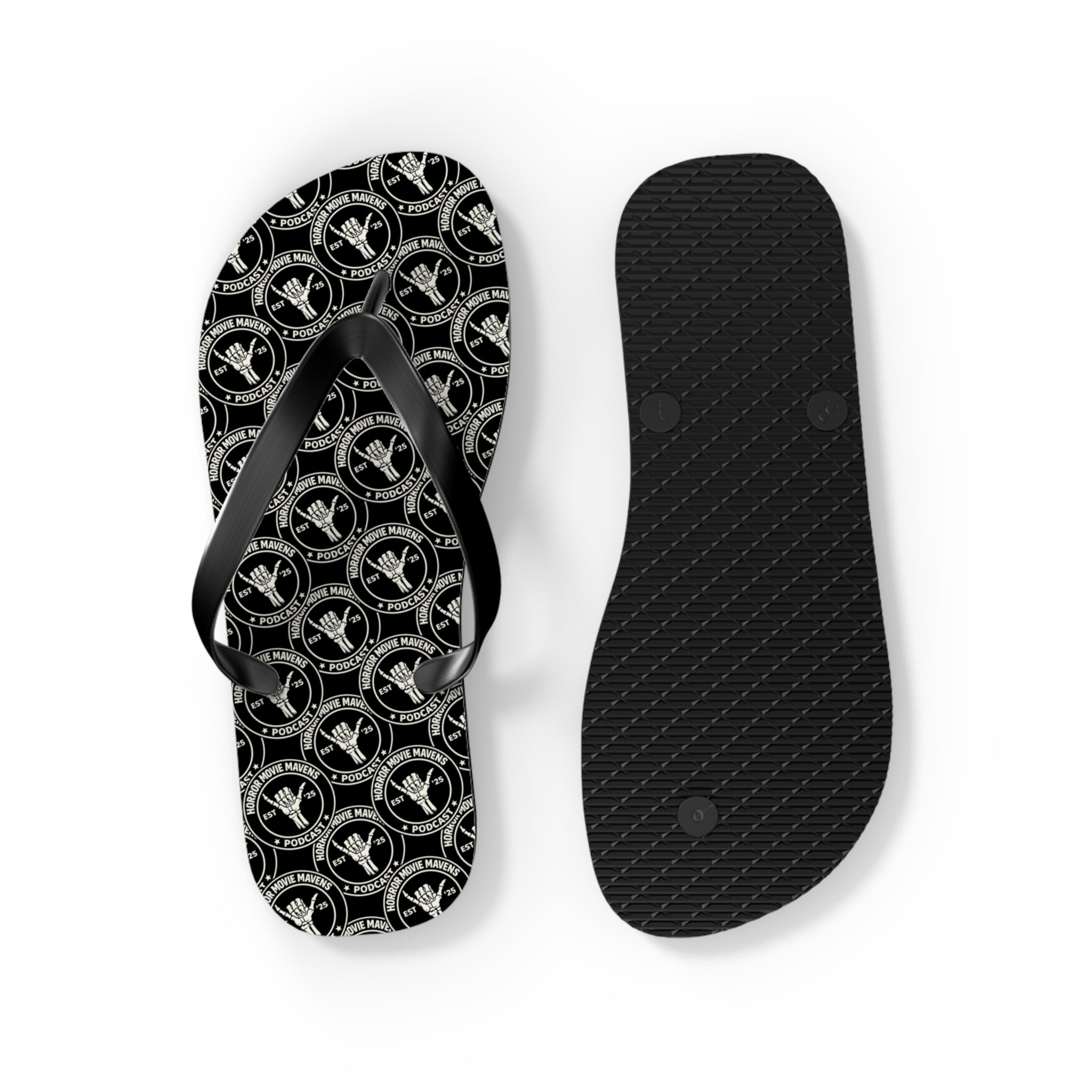 Skull & Crossbones Pattern Flip Flops — Gothic Beach Sandals
