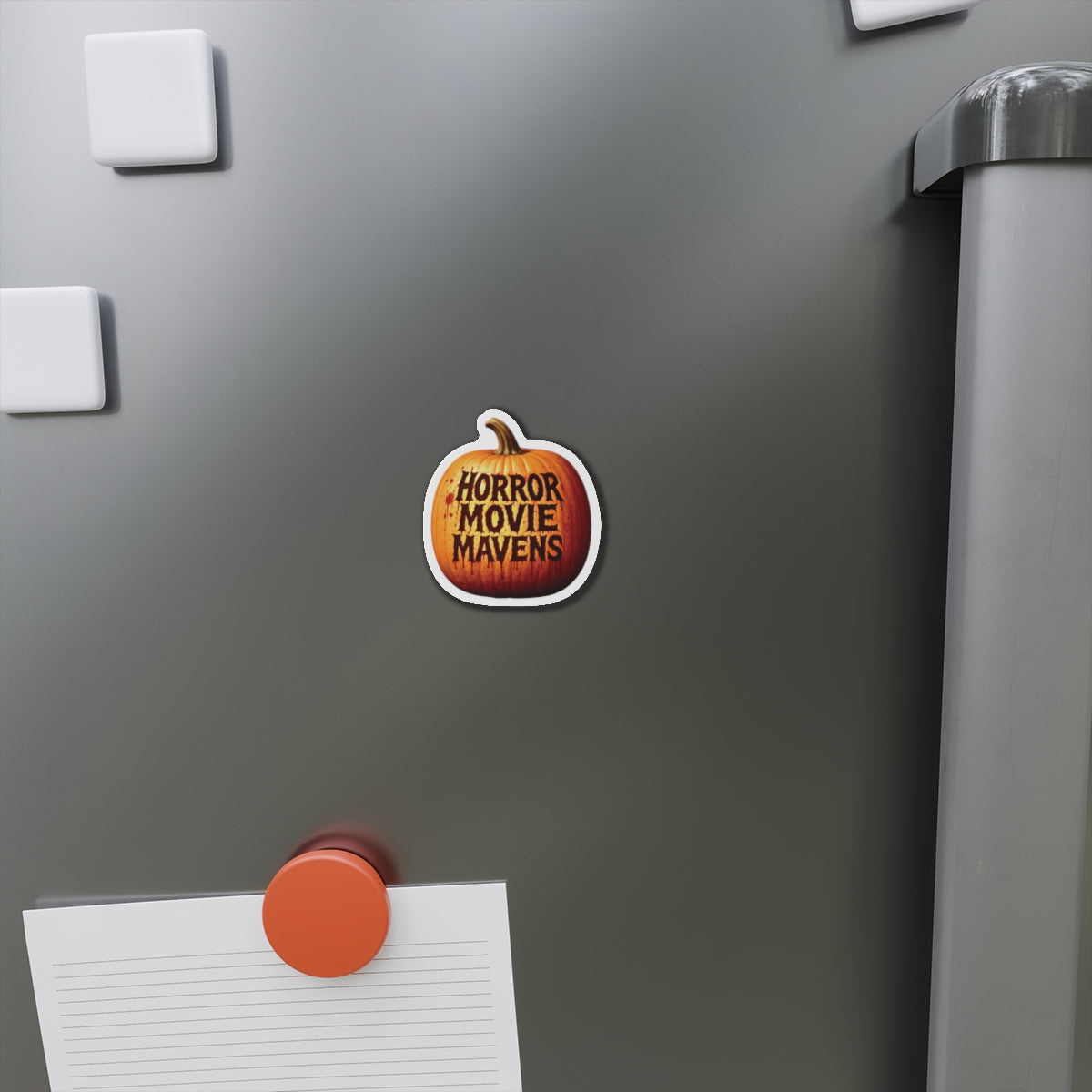 Horror Movie Mavens Pumpkin Die-Cut Magnet — Halloween Fridge Decor