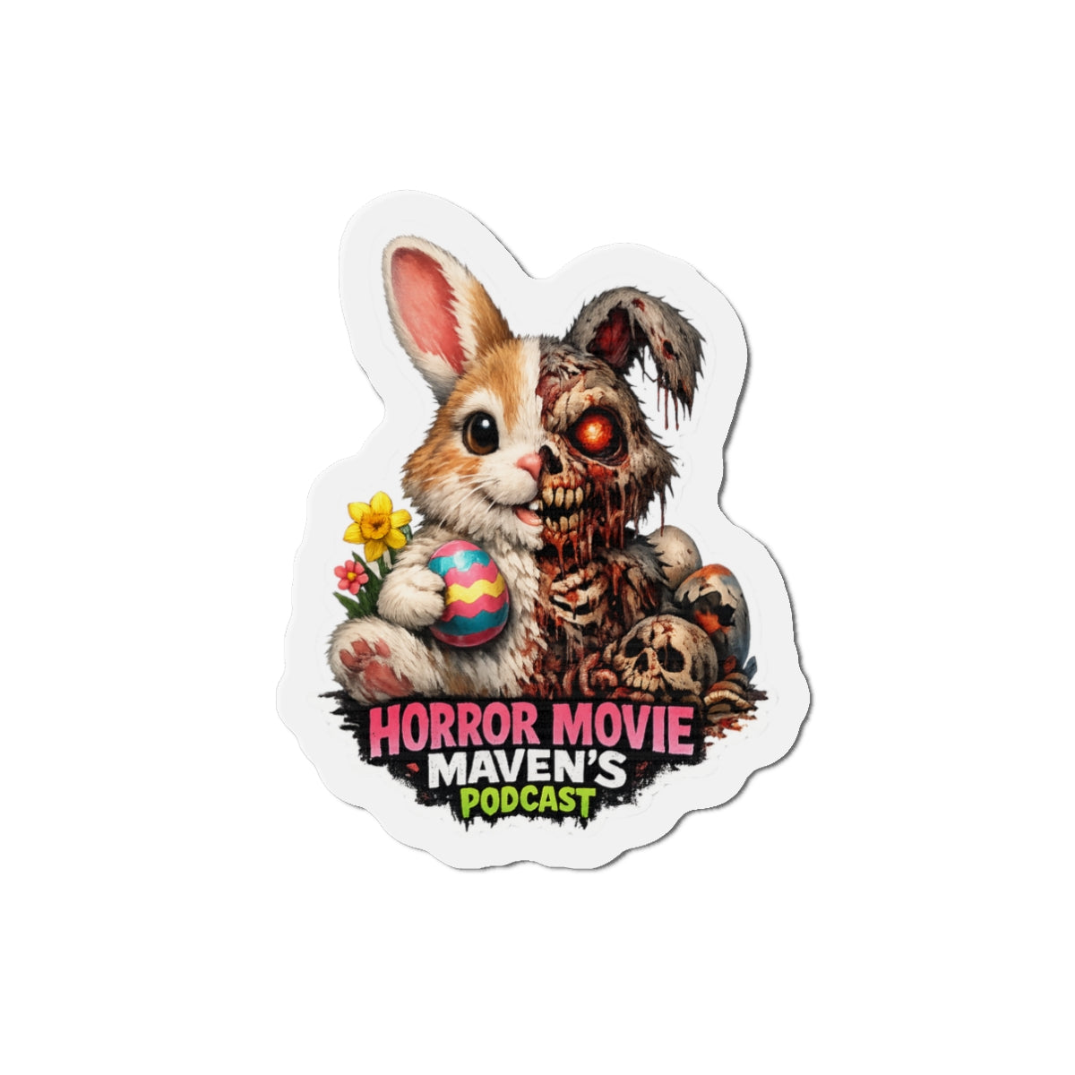 Horror Movie Maven's Podcast Die-Cut Magnet – Cute/Gruesome Bunny Design