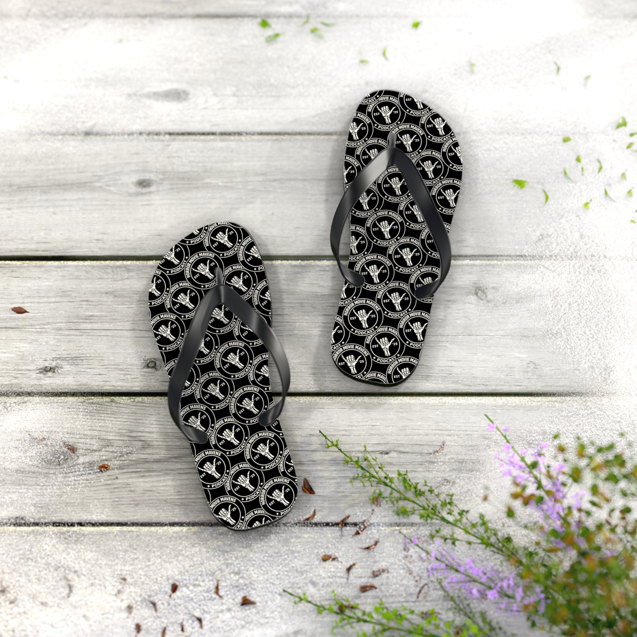 Skull & Crossbones Pattern Flip Flops — Gothic Beach Sandals