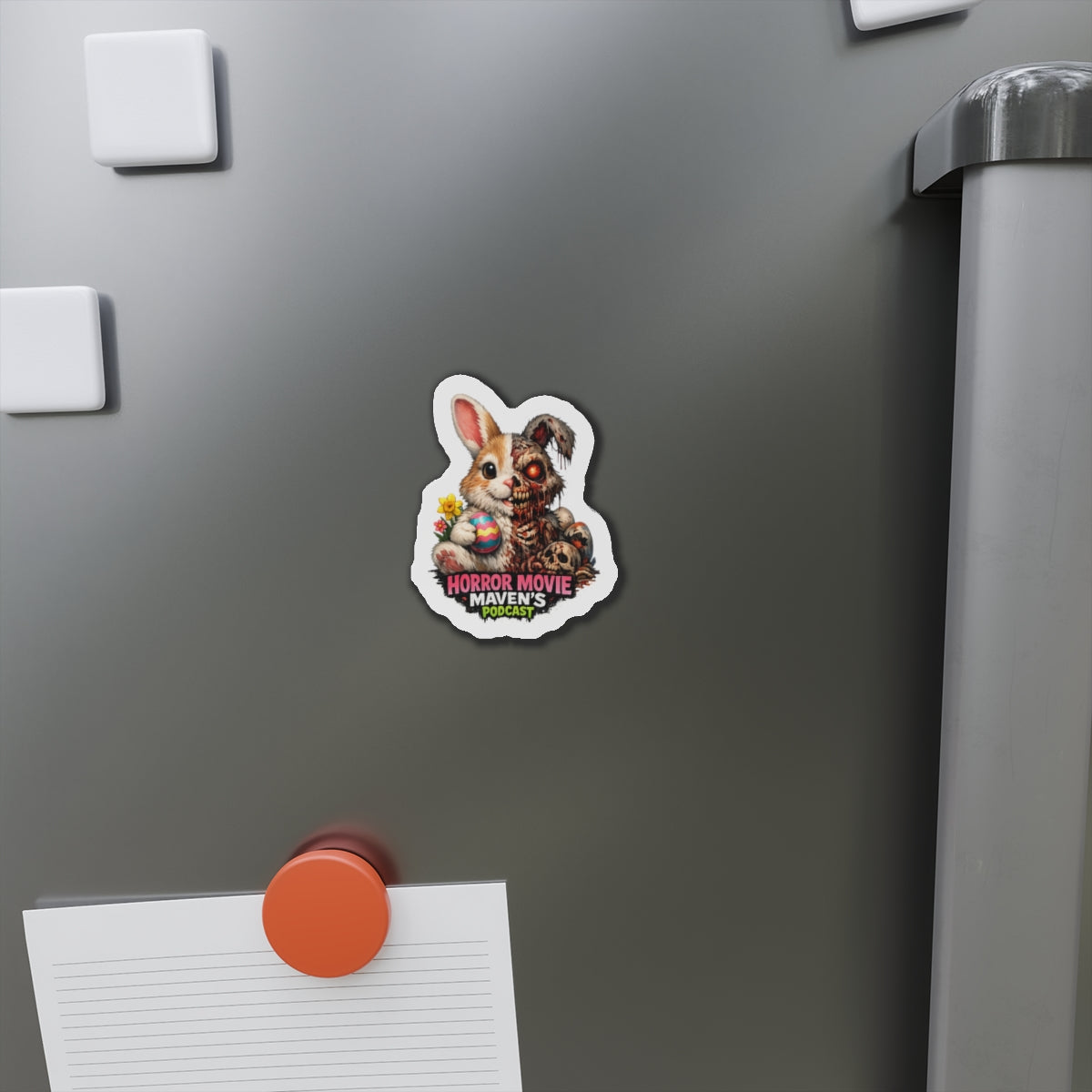 Horror Movie Maven's Podcast Die-Cut Magnet – Cute/Gruesome Bunny Design