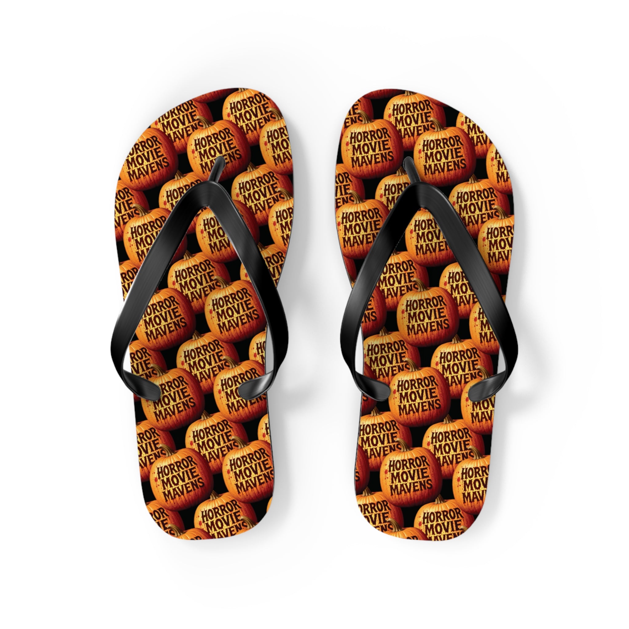 Horror Movie Night Flip Flops — Vintage Pumpkin Logo Beach Sandals