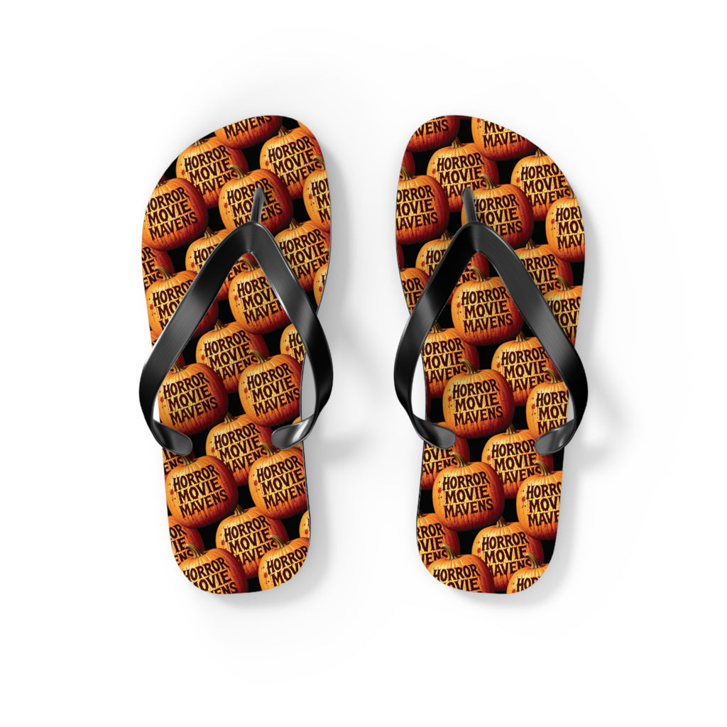 Horror Movie Night Flip Flops — Vintage Pumpkin Logo Beach Sandals