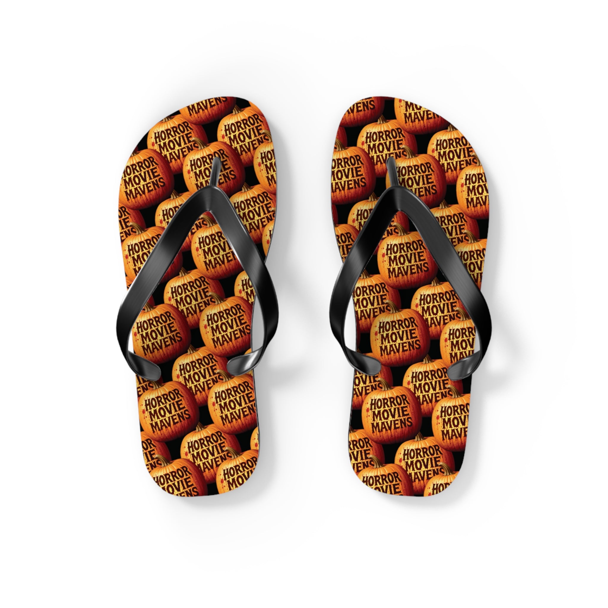 Horror Movie Night Flip Flops — Vintage Pumpkin Logo Beach Sandals