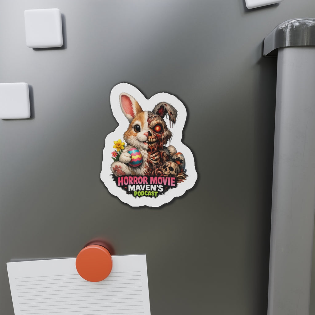 Horror Movie Maven's Podcast Die-Cut Magnet – Cute/Gruesome Bunny Design