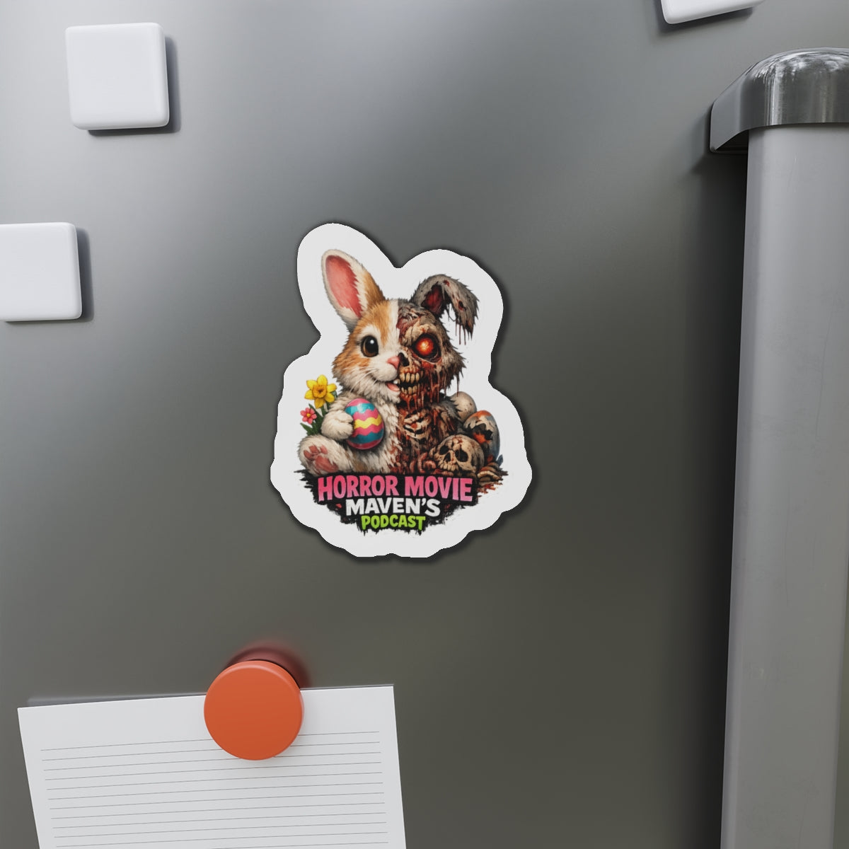 Horror Movie Maven's Podcast Die-Cut Magnet – Cute/Gruesome Bunny Design