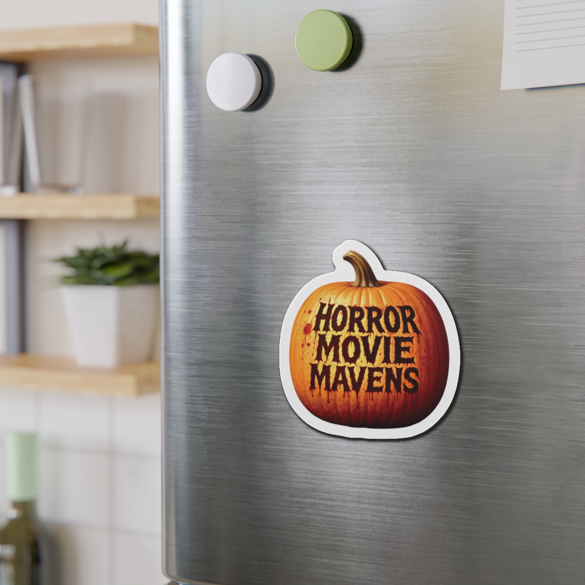 Horror Movie Mavens Pumpkin Die-Cut Magnet — Halloween Fridge Decor