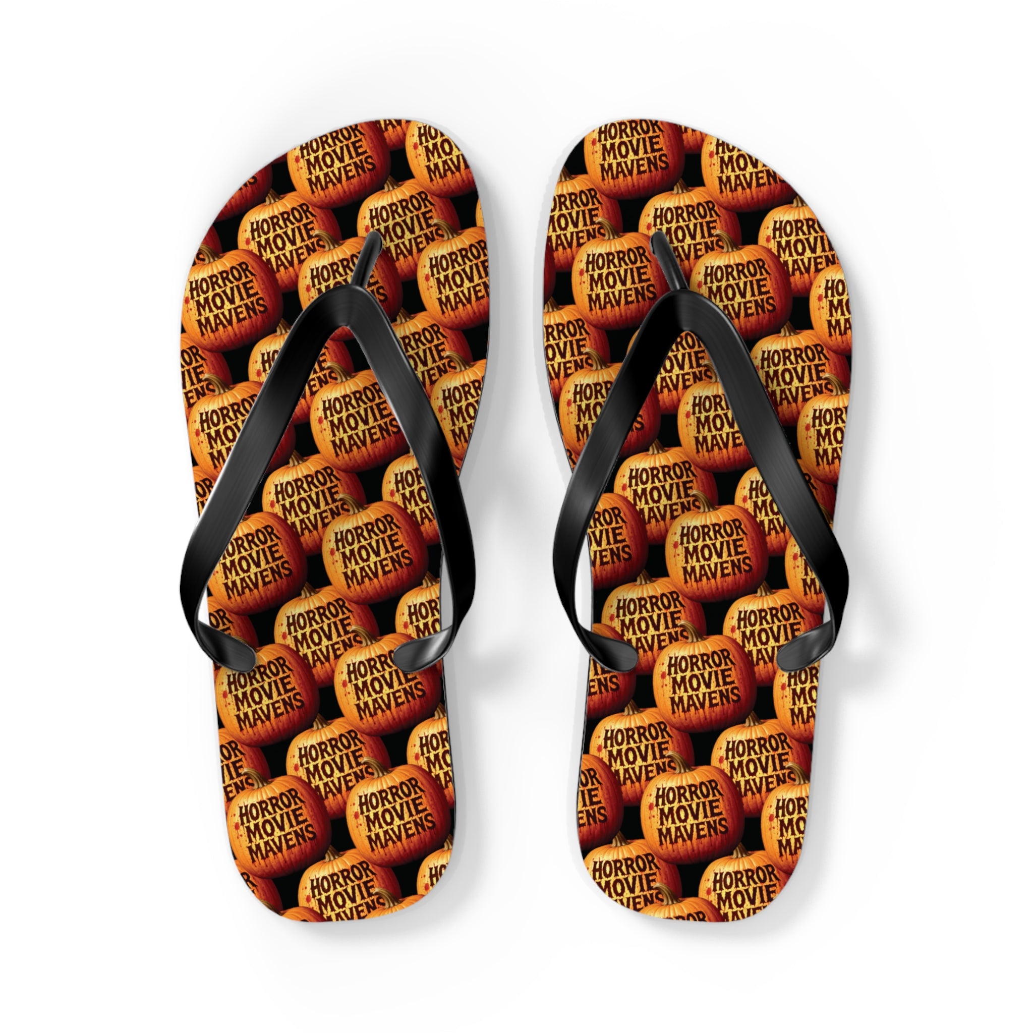 Horror Movie Night Flip Flops — Vintage Pumpkin Logo Beach Sandals