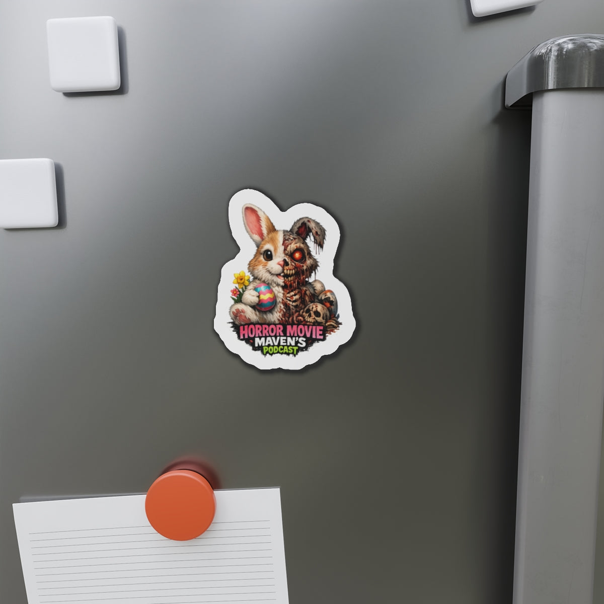 Horror Movie Maven's Podcast Die-Cut Magnet – Cute/Gruesome Bunny Design