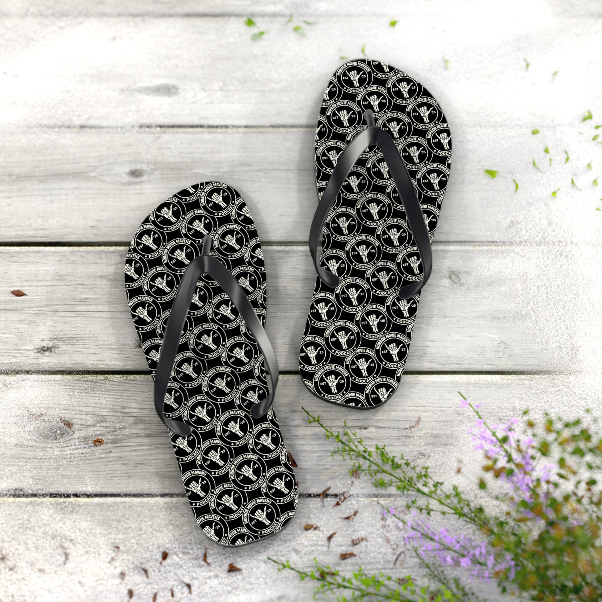 Skull & Crossbones Pattern Flip Flops — Gothic Beach Sandals