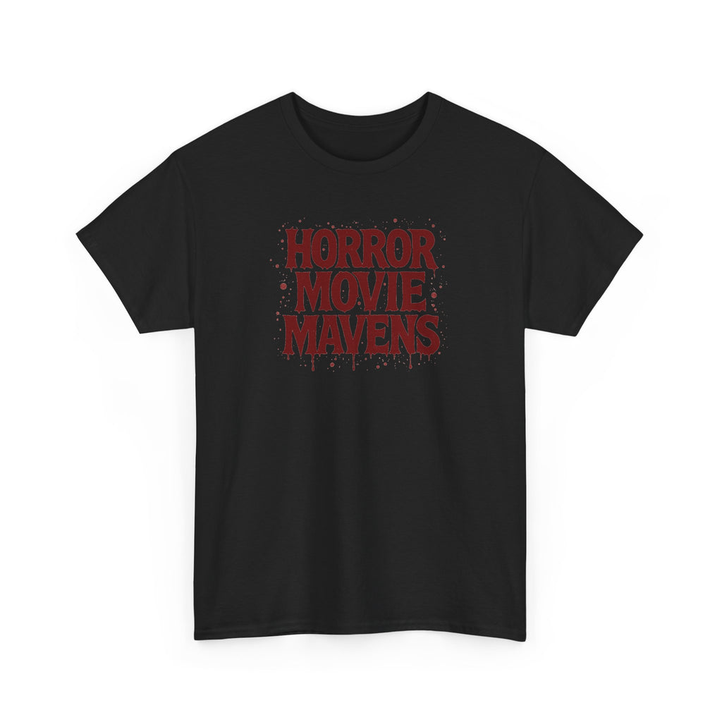 Horror Movie Mavens Tee — Retro Red Horror Fan Graphic Shirt