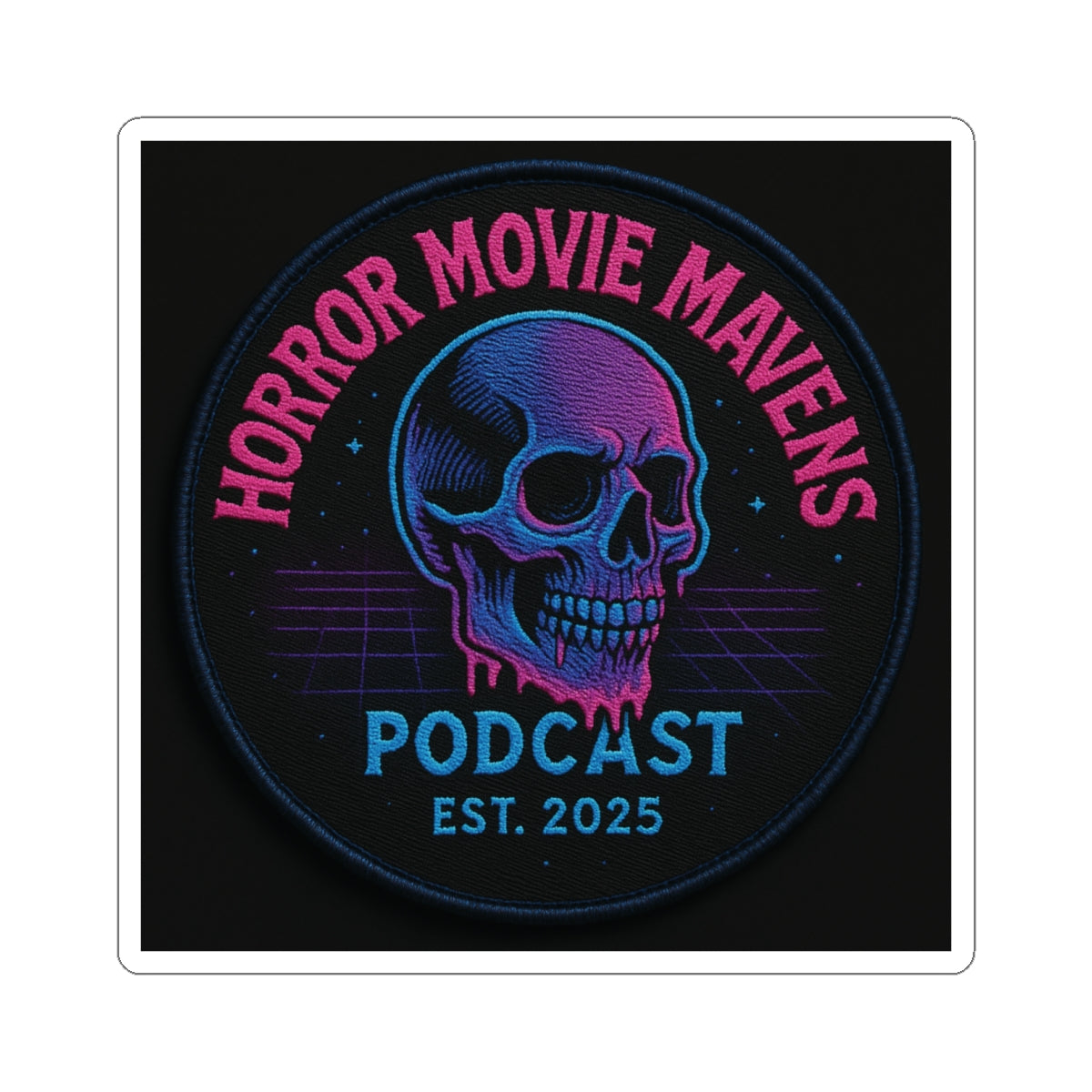 Horror Movie Mavens Podcast Kiss-Cut Sticker — Neon Skull Est. 2025