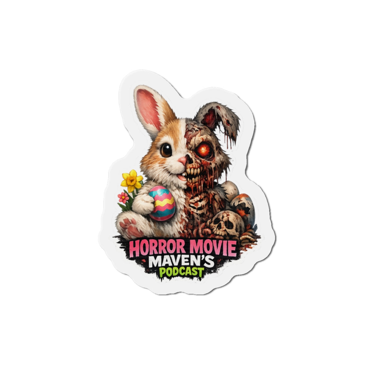 Horror Movie Maven's Podcast Die-Cut Magnet – Cute/Gruesome Bunny Design