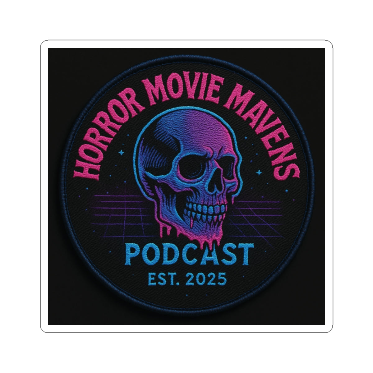 Horror Movie Mavens Podcast Kiss-Cut Sticker — Neon Skull Est. 2025