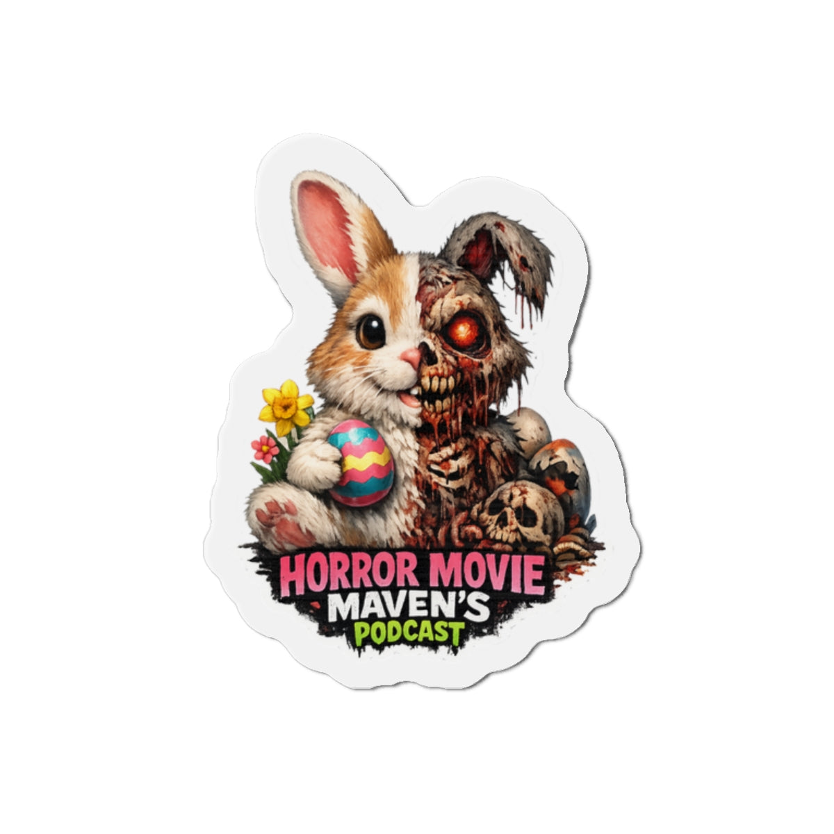 Horror Movie Maven's Podcast Die-Cut Magnet – Cute/Gruesome Bunny Design