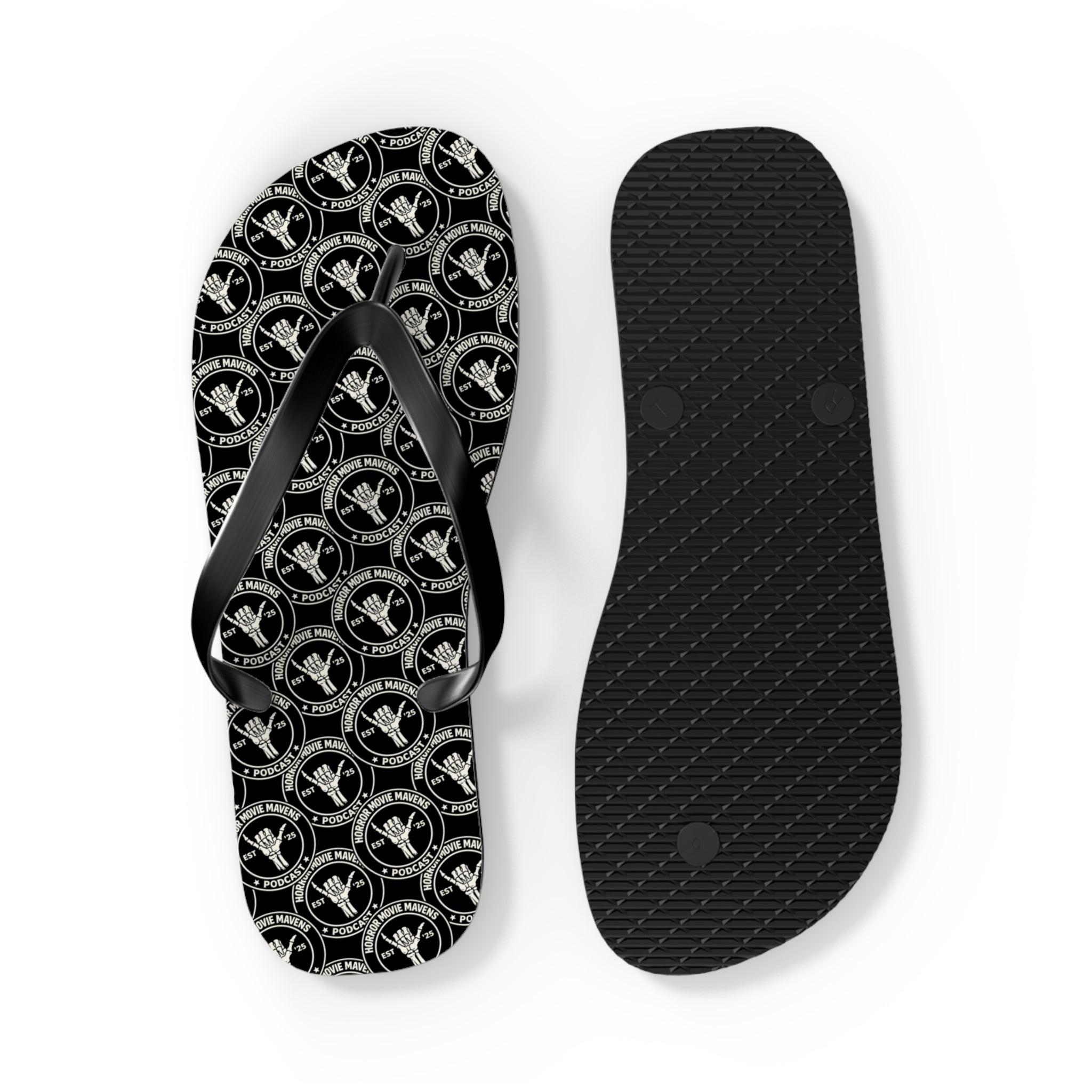 Skull & Crossbones Pattern Flip Flops — Gothic Beach Sandals