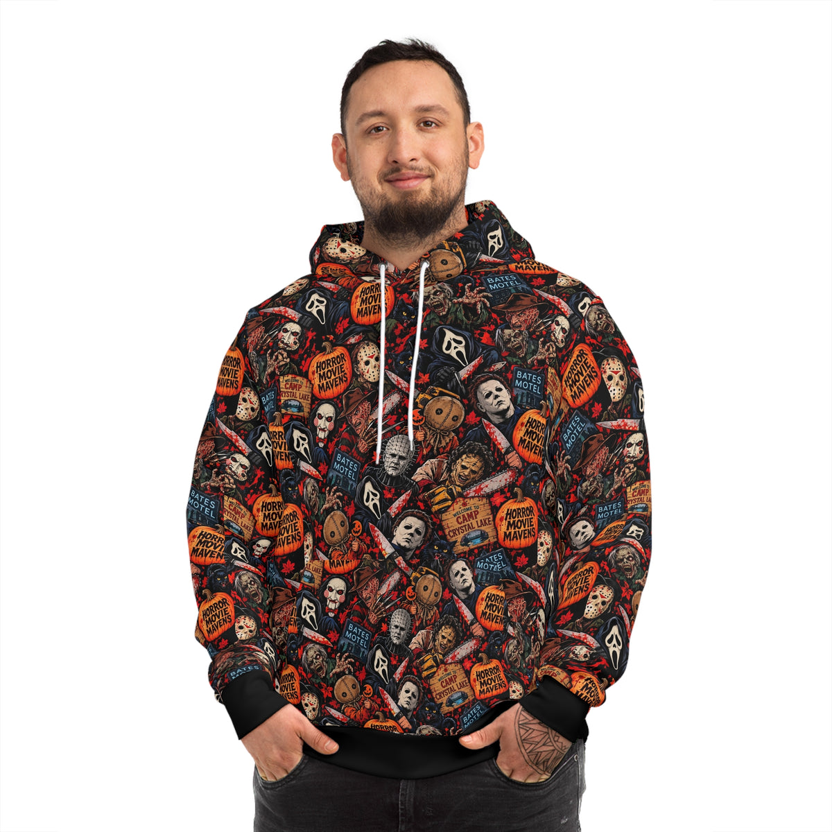 Horror Icon All-Over Print Hoodie — Horror Movie Mavens season 1