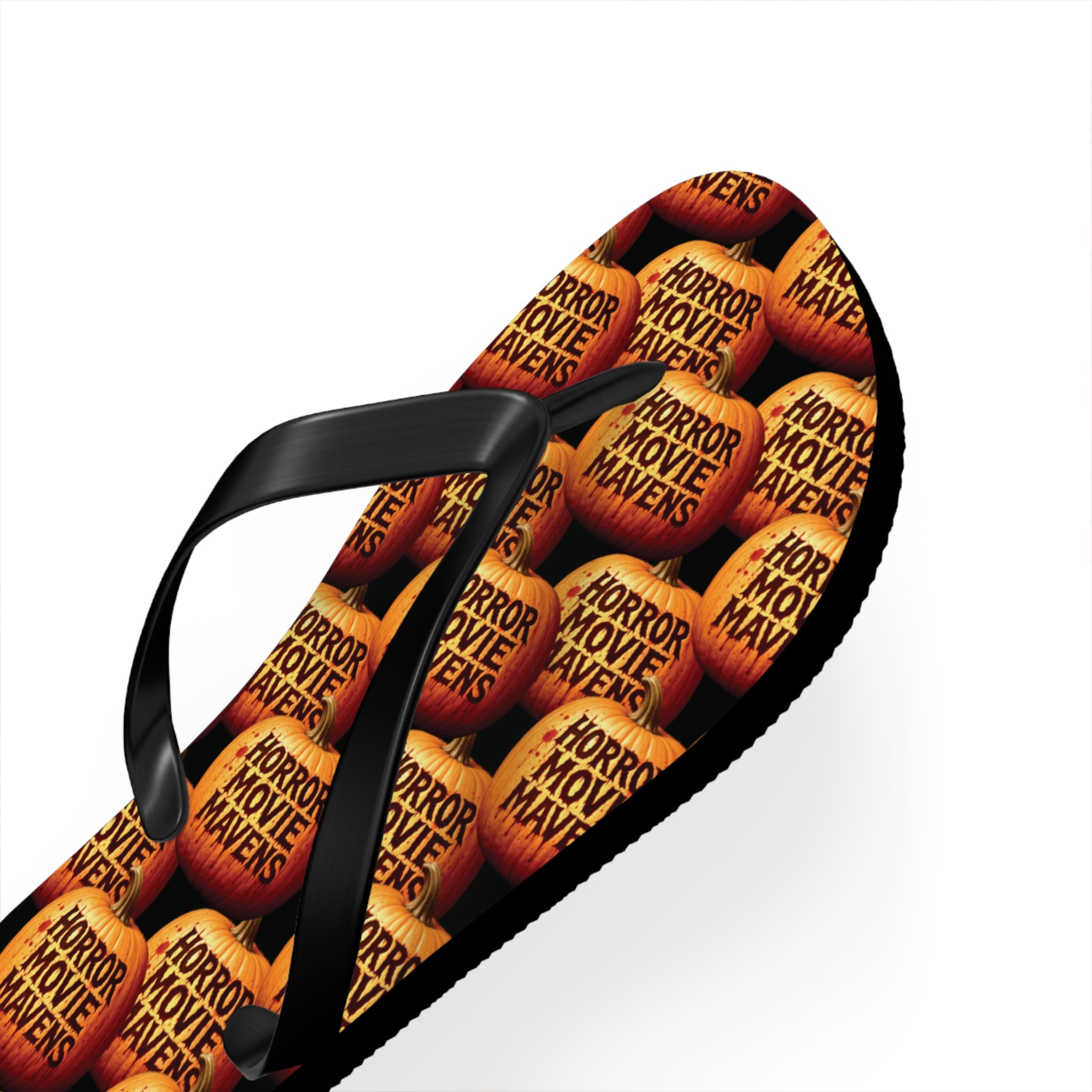 Horror Movie Night Flip Flops — Vintage Pumpkin Logo Beach Sandals