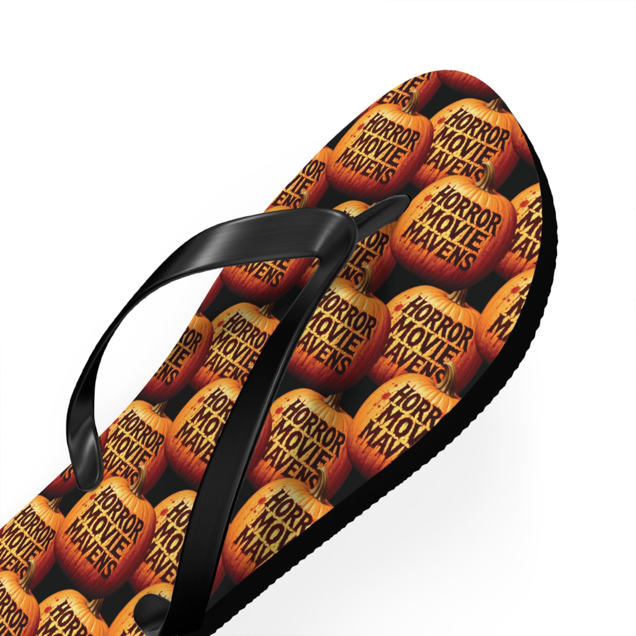 Horror Movie Night Flip Flops — Vintage Pumpkin Logo Beach Sandals