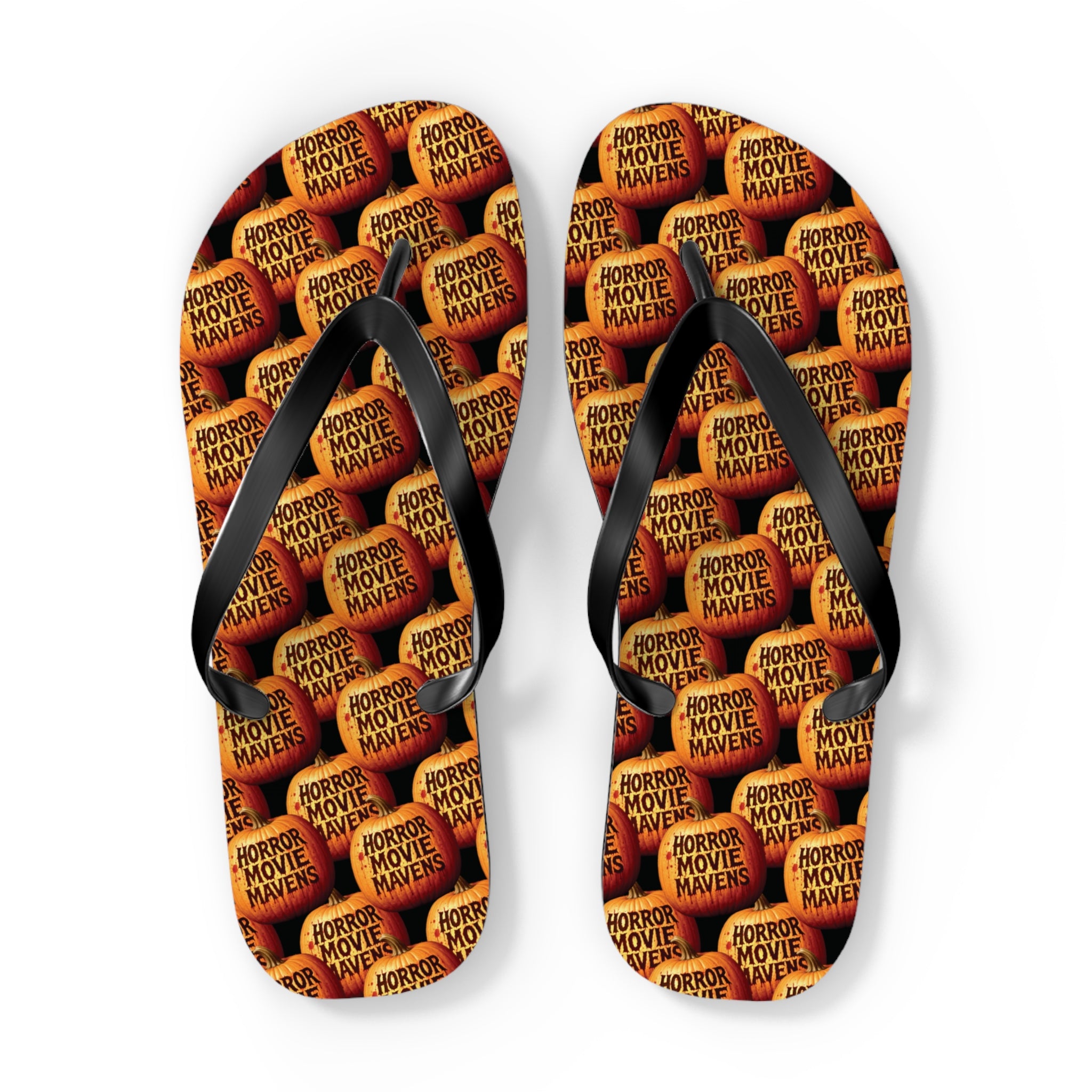 Horror Movie Night Flip Flops — Vintage Pumpkin Logo Beach Sandals