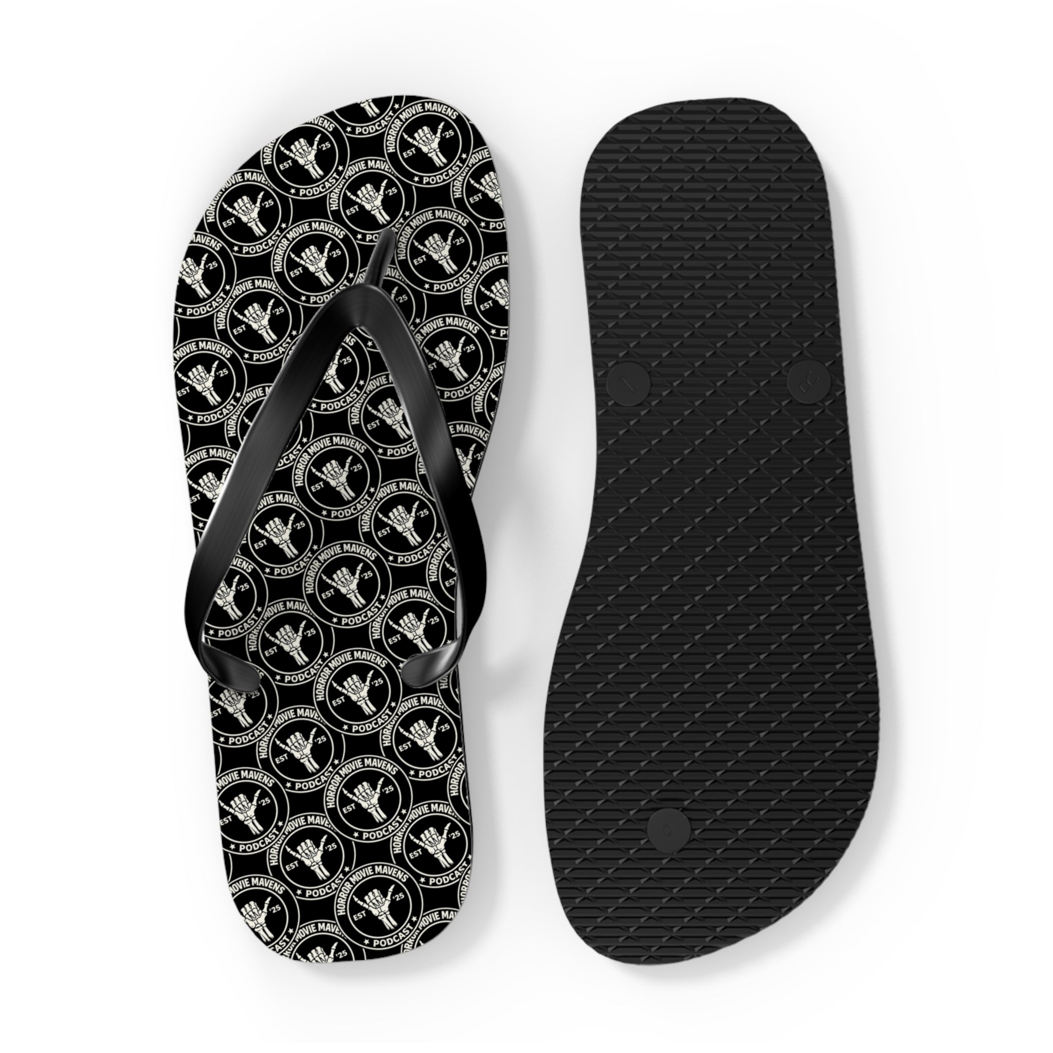 Skull & Crossbones Pattern Flip Flops — Gothic Beach Sandals