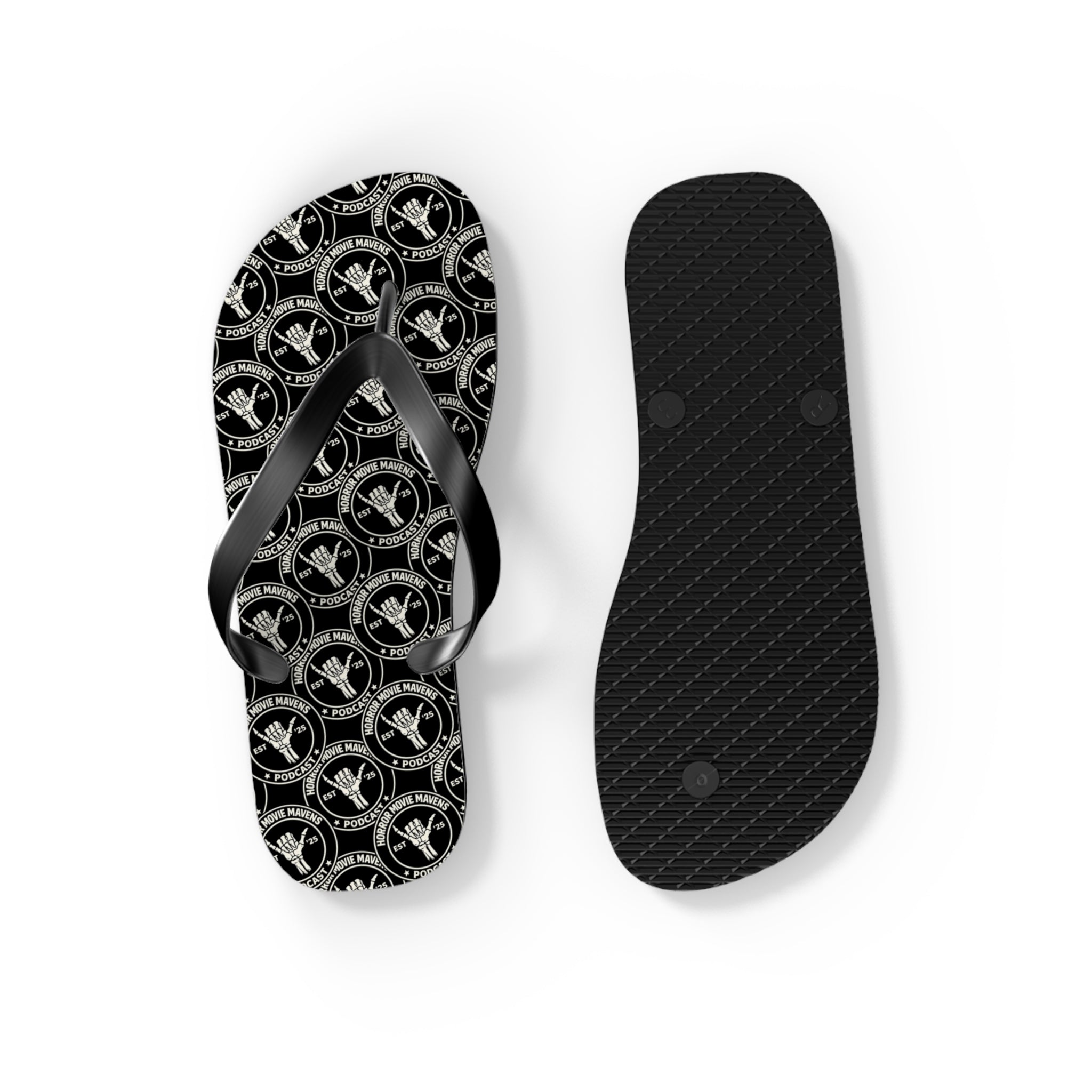 Skull & Crossbones Pattern Flip Flops — Gothic Beach Sandals