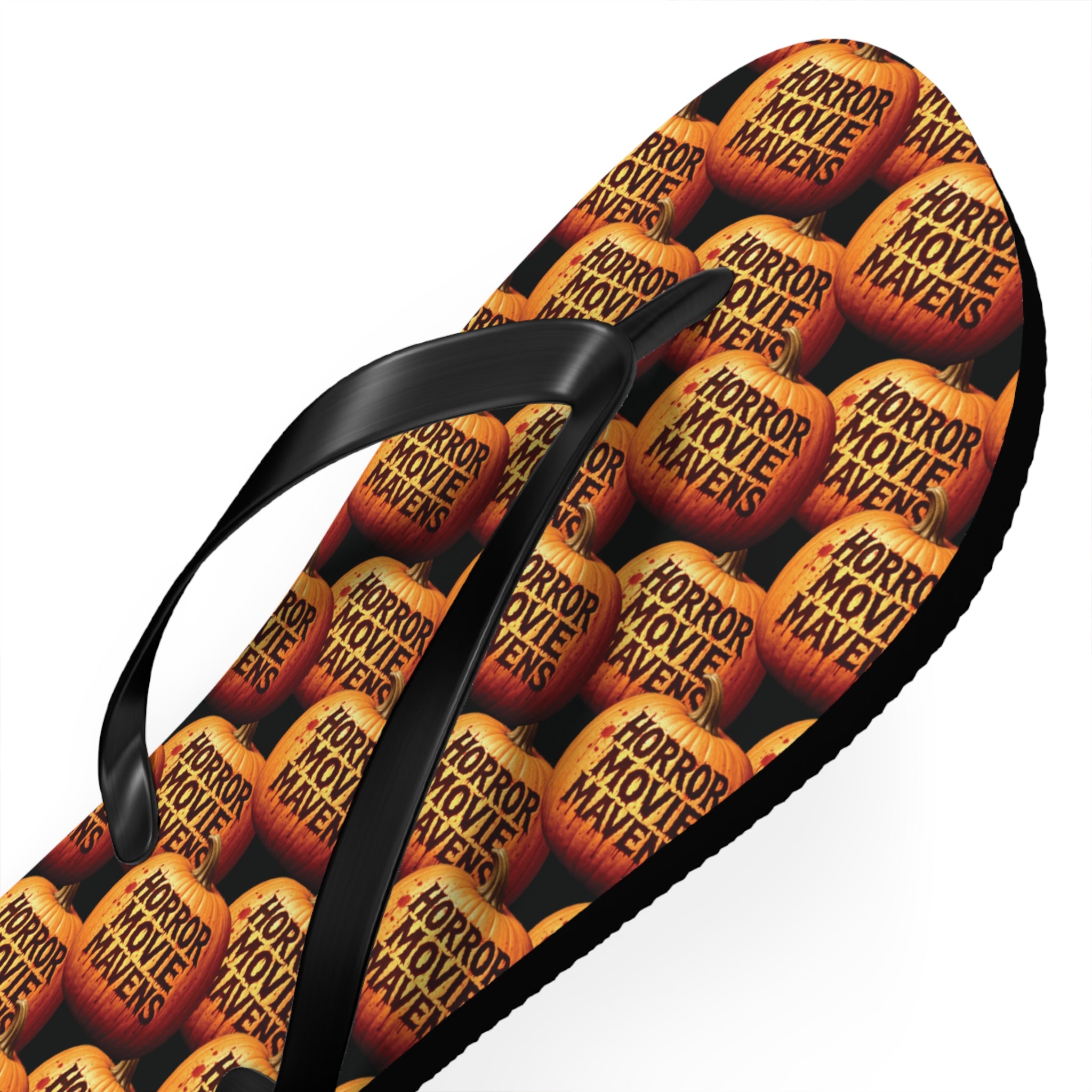 Horror Movie Night Flip Flops — Vintage Pumpkin Logo Beach Sandals