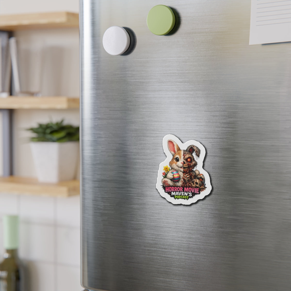 Horror Movie Maven's Podcast Die-Cut Magnet – Cute/Gruesome Bunny Design