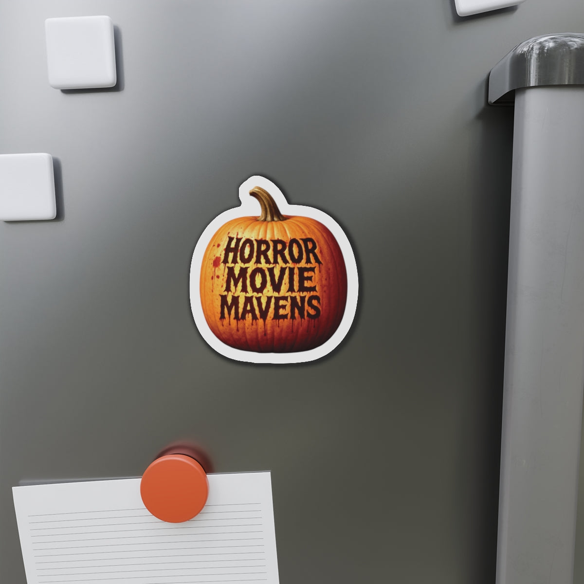 Horror Movie Mavens Pumpkin Die-Cut Magnet — Halloween Fridge Decor
