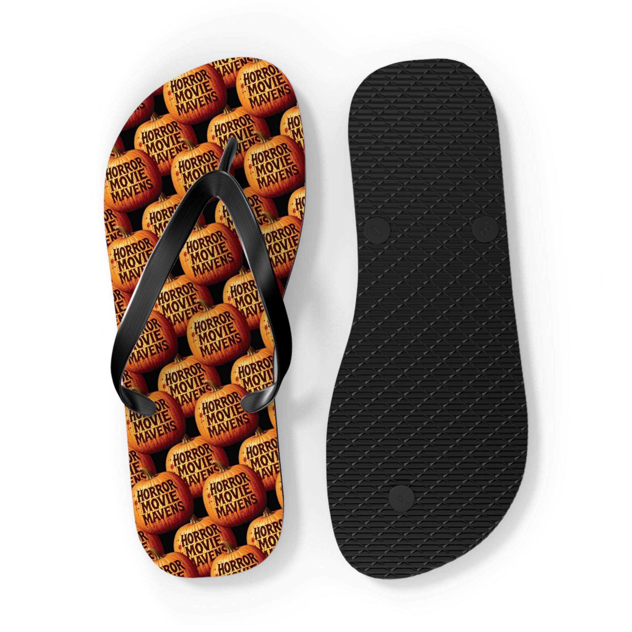 Horror Movie Night Flip Flops — Vintage Pumpkin Logo Beach Sandals