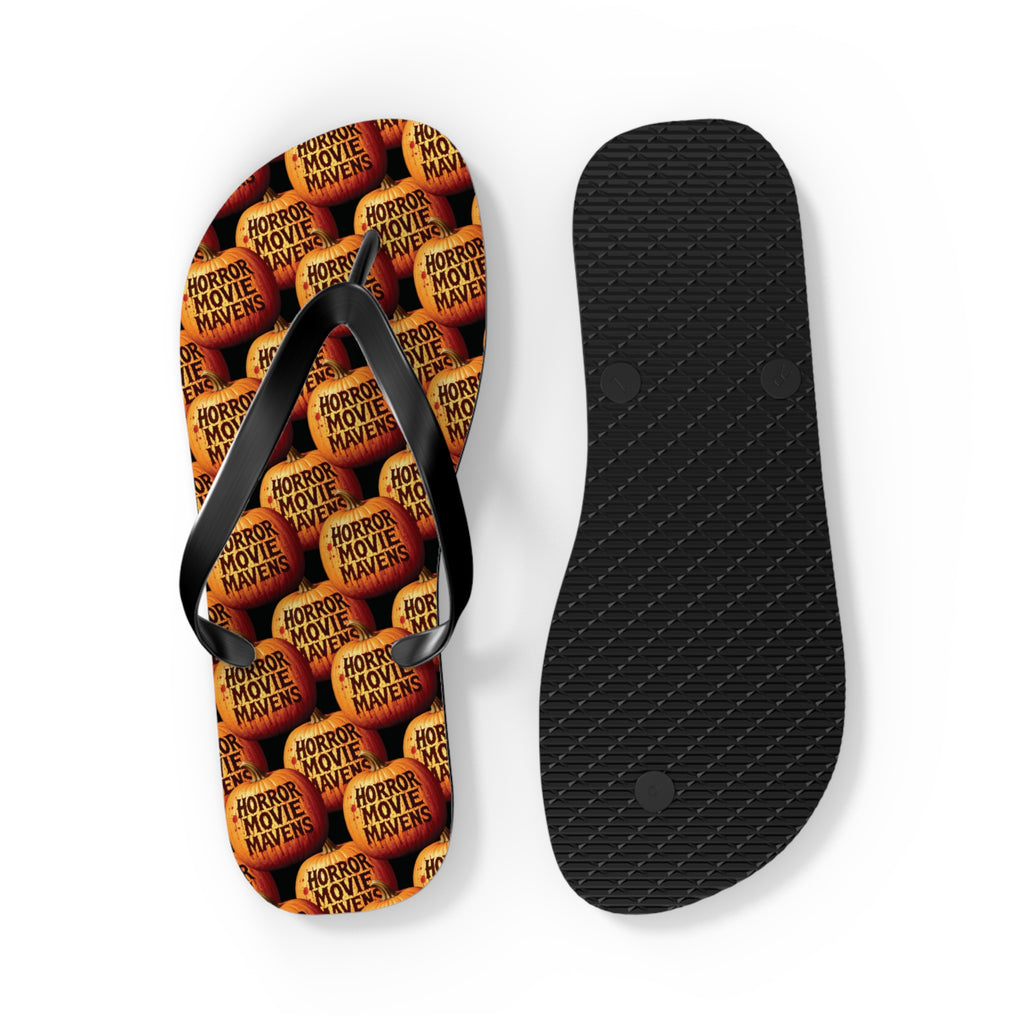 Horror Movie Night Flip Flops — Vintage Pumpkin Logo Beach Sandals