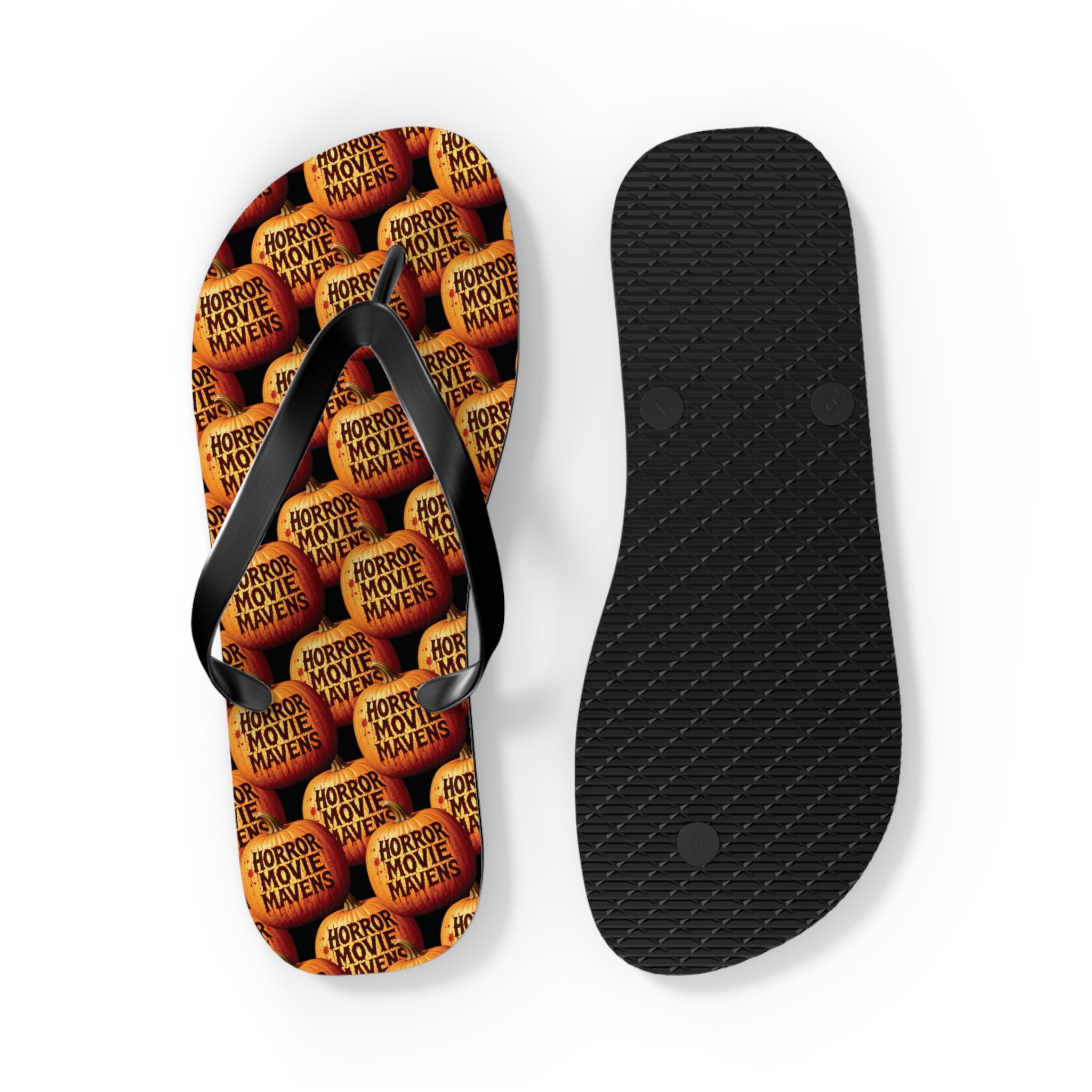 Horror Movie Night Flip Flops — Vintage Pumpkin Logo Beach Sandals