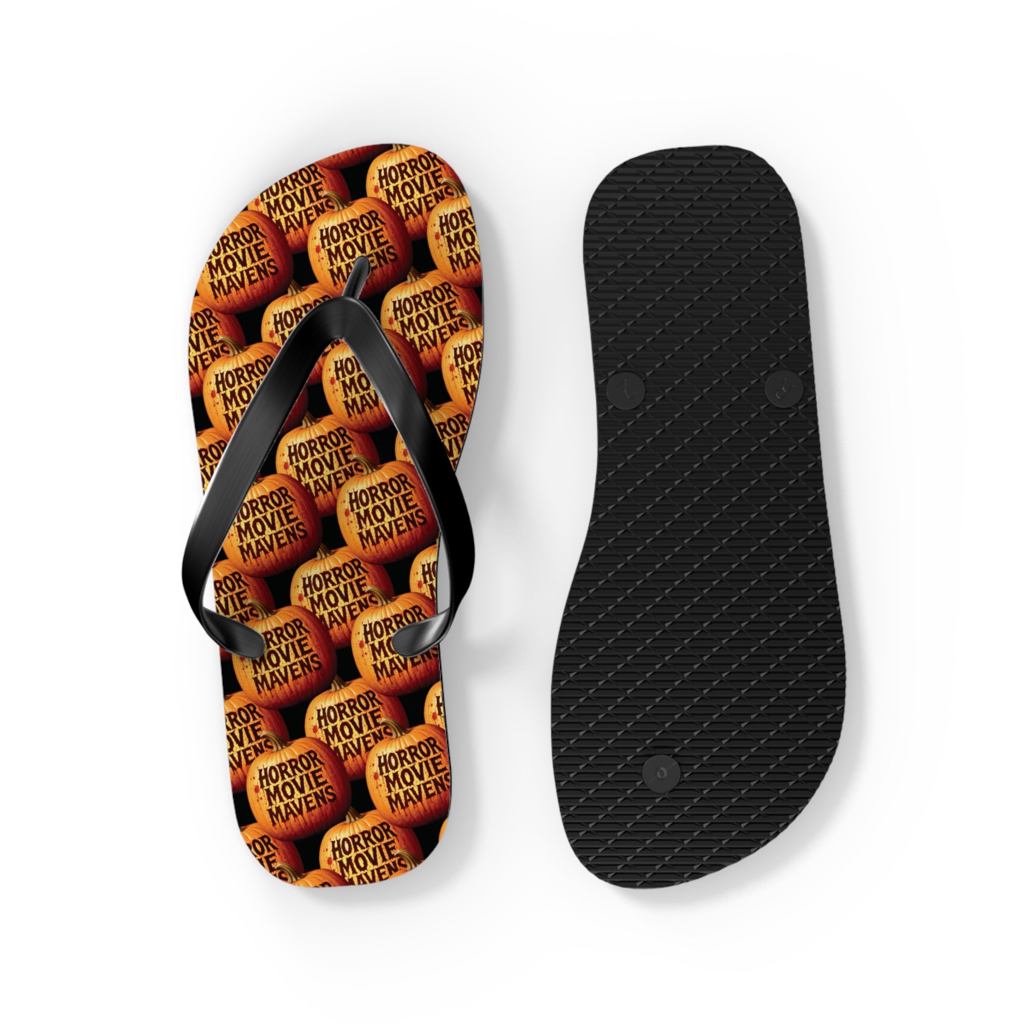 Horror Movie Night Flip Flops — Vintage Pumpkin Logo Beach Sandals