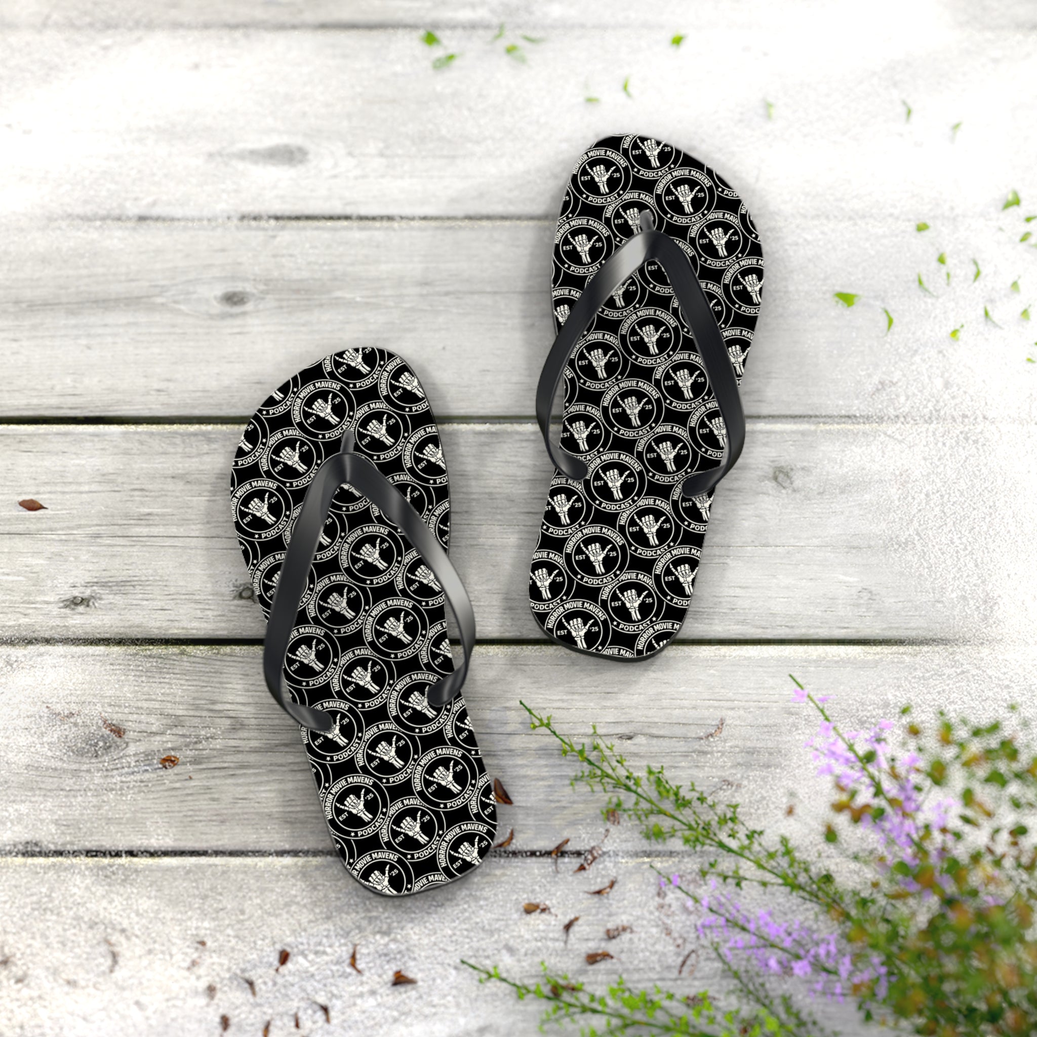 Skull & Crossbones Pattern Flip Flops — Gothic Beach Sandals
