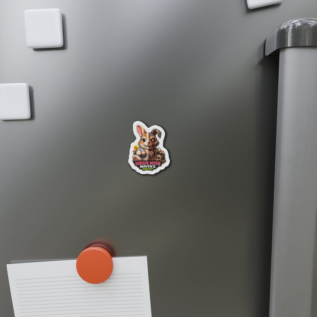 Horror Movie Maven's Podcast Die-Cut Magnet – Cute/Gruesome Bunny Design