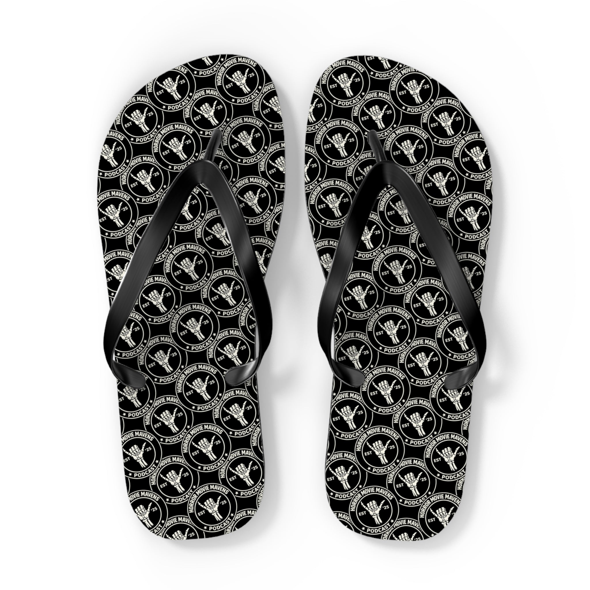 Skull & Crossbones Pattern Flip Flops — Gothic Beach Sandals