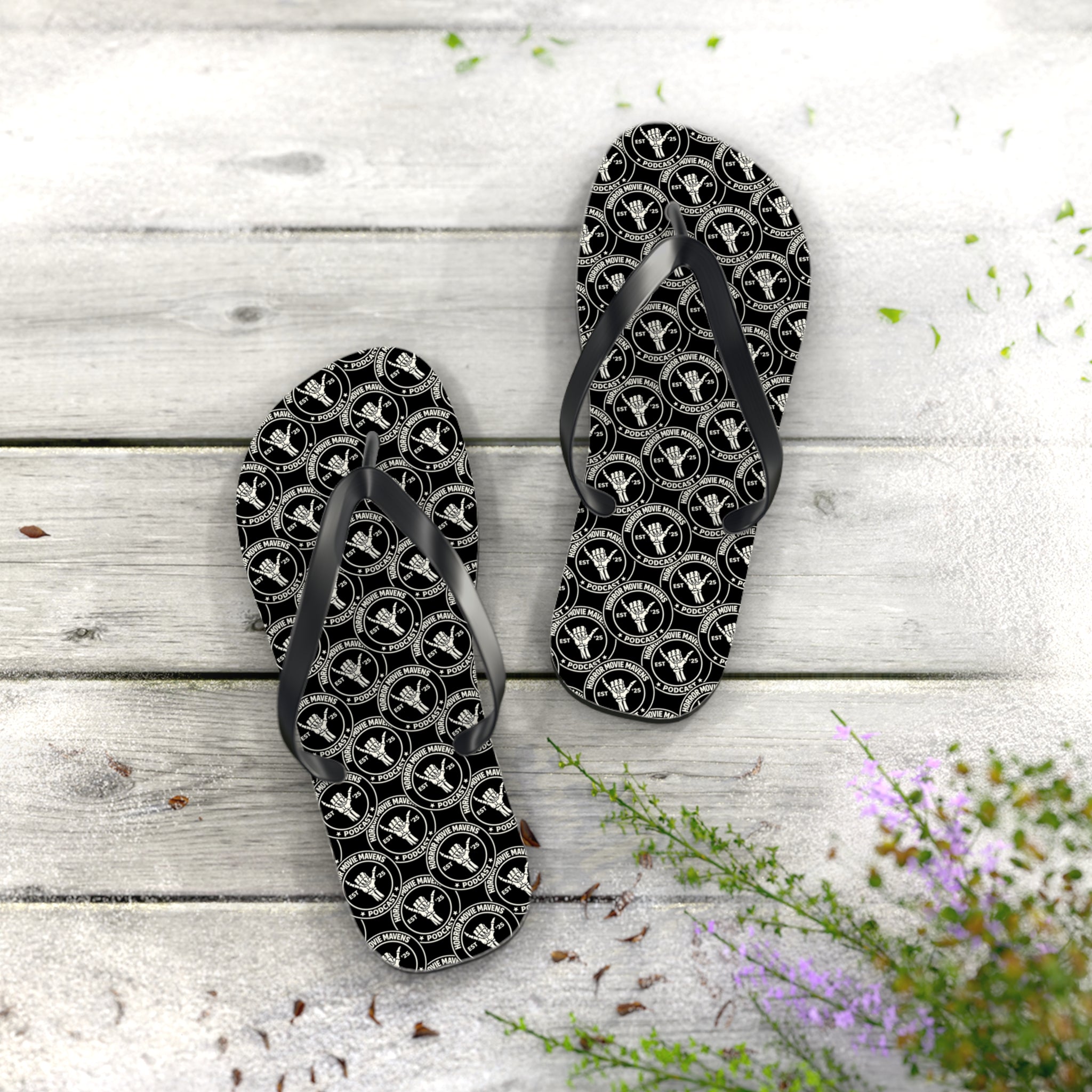 Skull & Crossbones Pattern Flip Flops — Gothic Beach Sandals