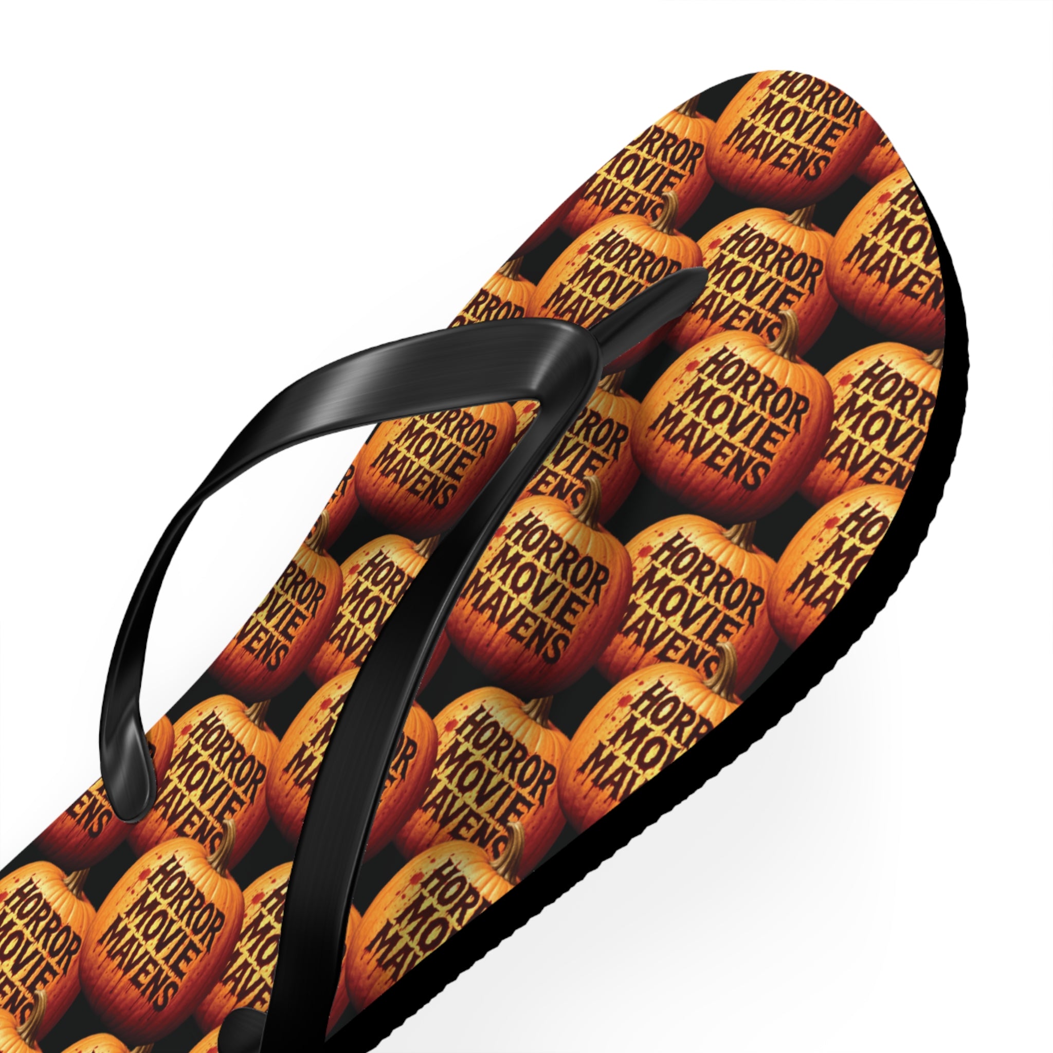 Horror Movie Night Flip Flops — Vintage Pumpkin Logo Beach Sandals