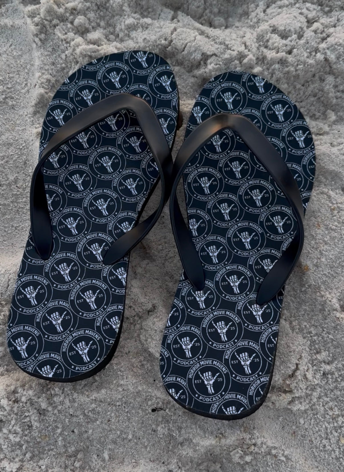 Skull & Crossbones Pattern Flip Flops — Gothic Beach Sandals