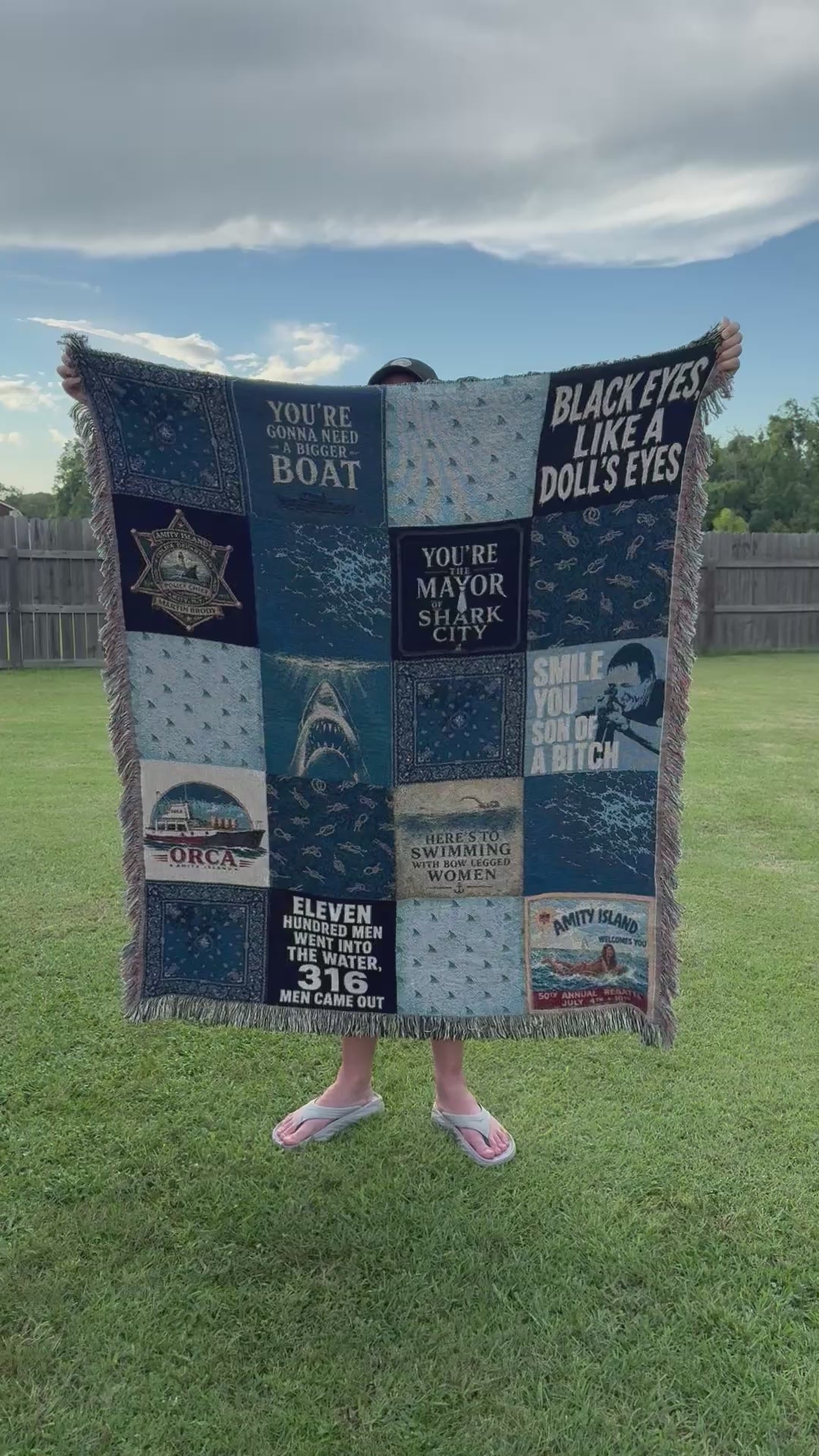 Shark Summer – Vintage Maritime & Nautical Emblem Throw